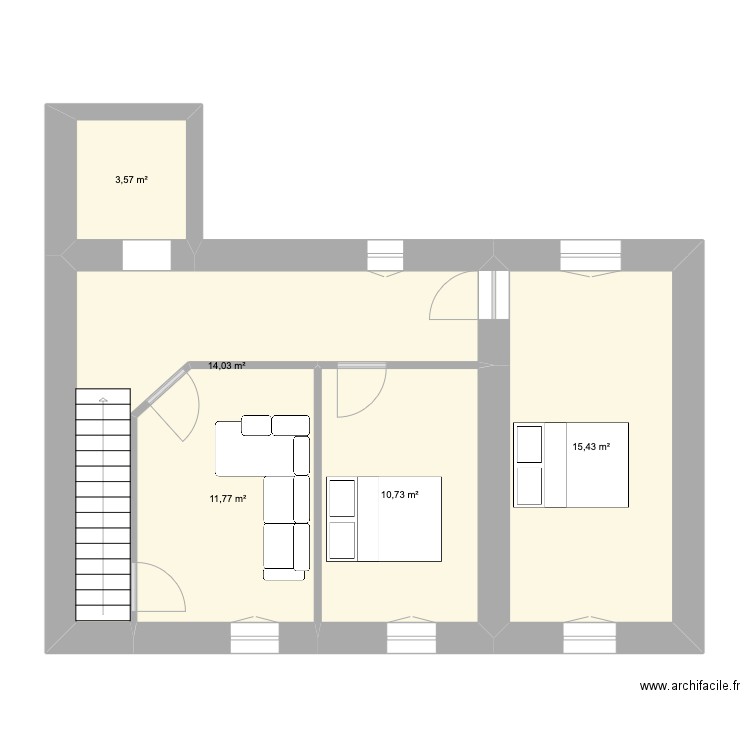 etage. Plan de 5 pièces et 56 m2