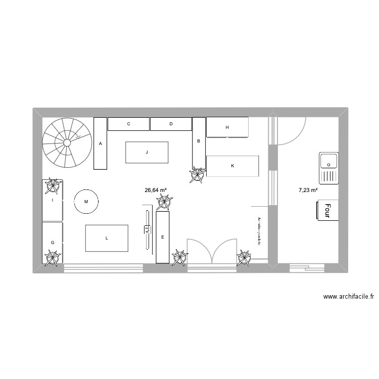 plan mag. Plan de 2 pièces et 34 m2