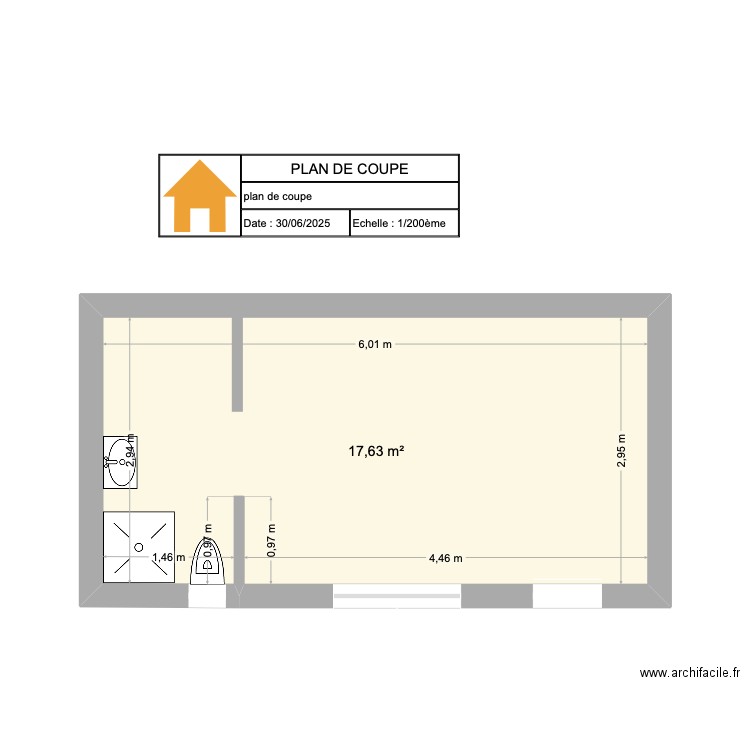 plan de coupe. Plan de 1 pièce et 18 m2