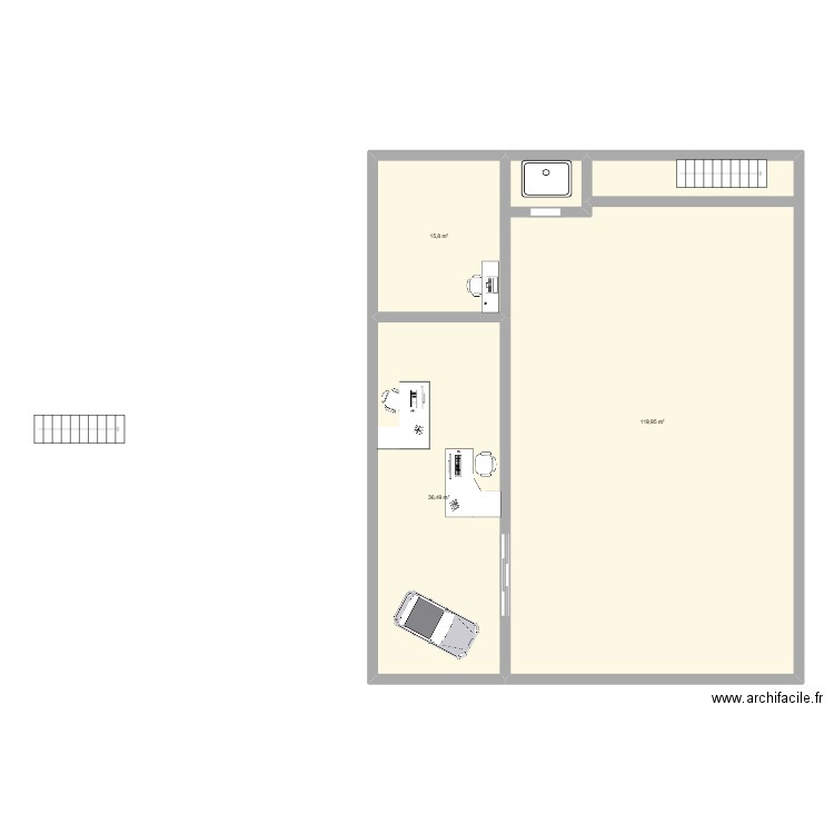 garage Vassant. Plan de 3 pièces et 172 m2