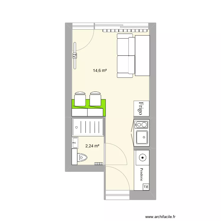 Studio T&C am&eacute;nag&eacute; origine. Plan de 