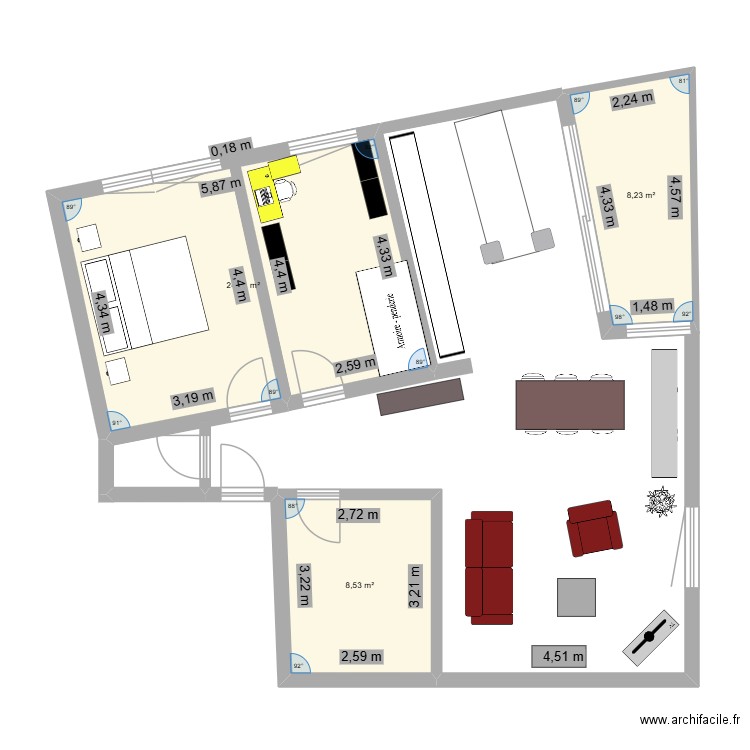Appartement 3 pièces. Plan de 3 pièces et 42 m2