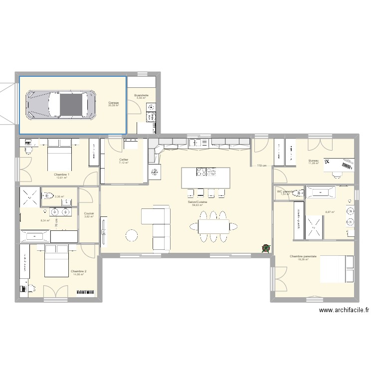 Maison Sarlat. Plan de 13 pièces et 175 m2
