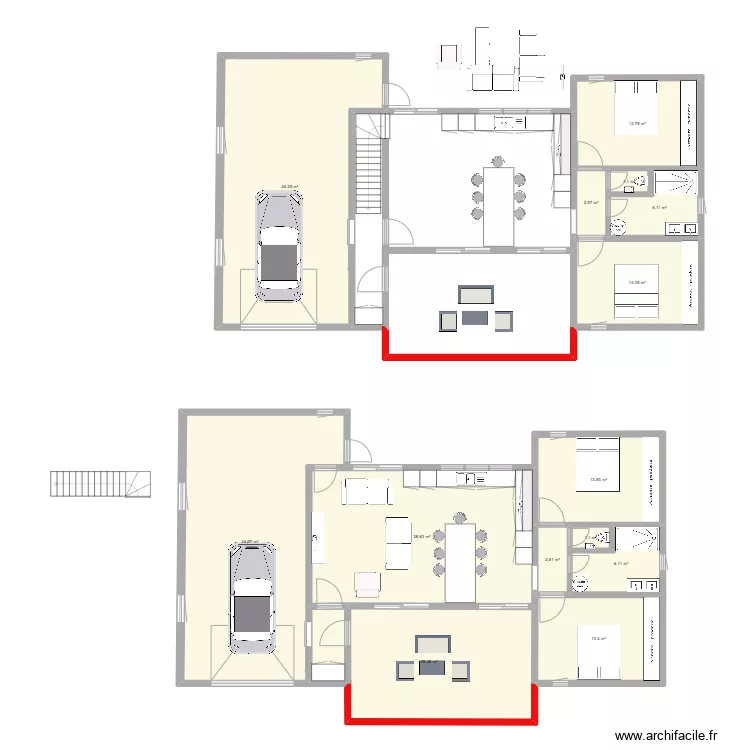 maison en u. Plan de 