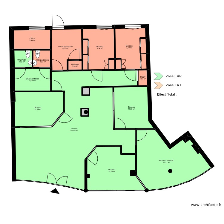 Rodez - ERP. Plan de 24 pièces et 173 m2