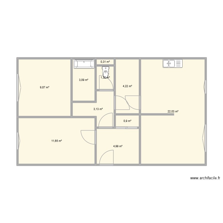 701. Plan de 10 pièces et 62 m2