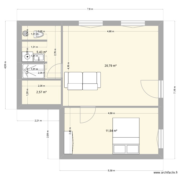 Appartement Ouest. Plan de 4 pièces et 41 m2