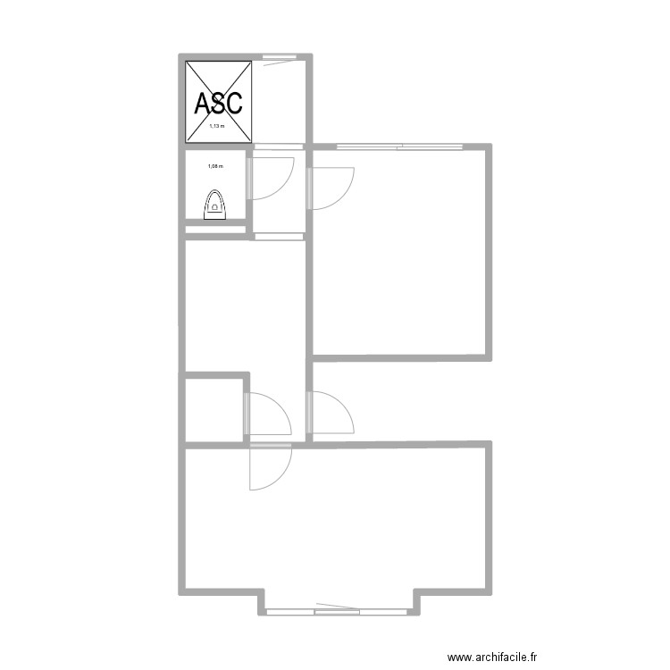 MJ Hall + WC + ascenseur 3ème (uniquement les murs). Plan de 5 pièces et 30 m2