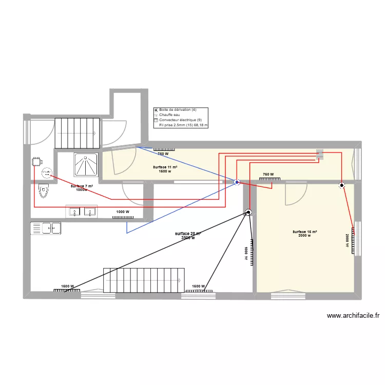 appart 1er gauche etape 5 avec etage elec chauffage et ligne speciales. Plan de 4 pièces et 26 m²