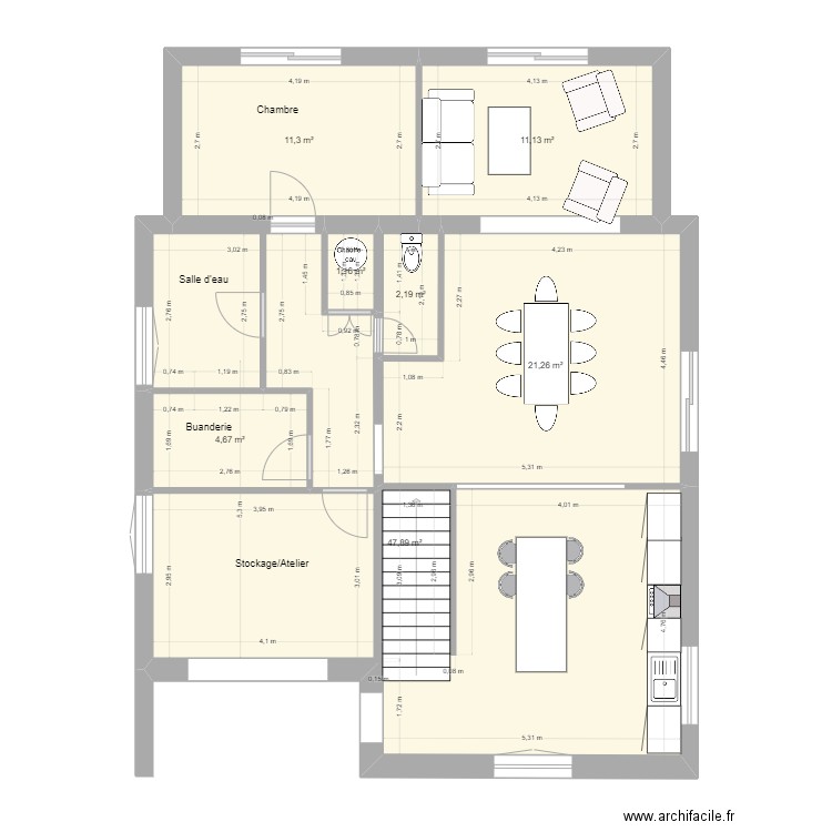 lila bas projet2. Plan de 7 pièces et 100 m2