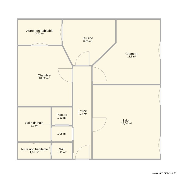 Appartement Ste Thérèse. Plan de 11 pièces et 64 m2