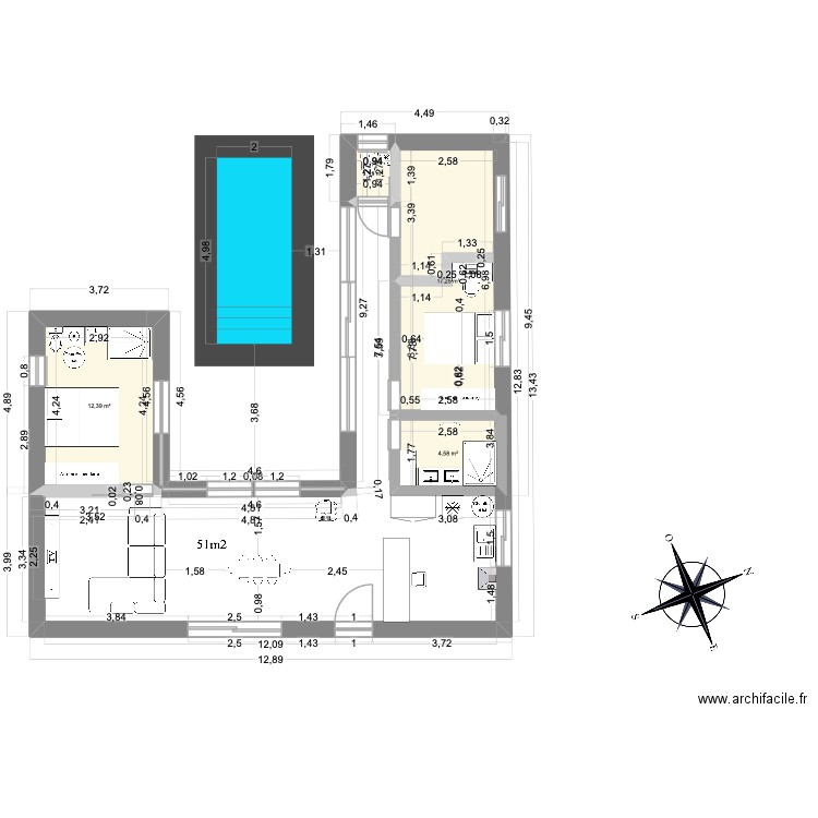 Projet. Plan de 4 pièces et 35 m2