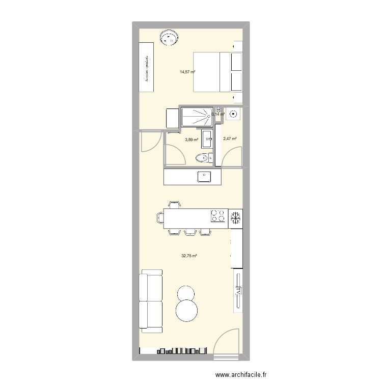 R+1 Baou v2. Plan de 5 pièces et 54 m2