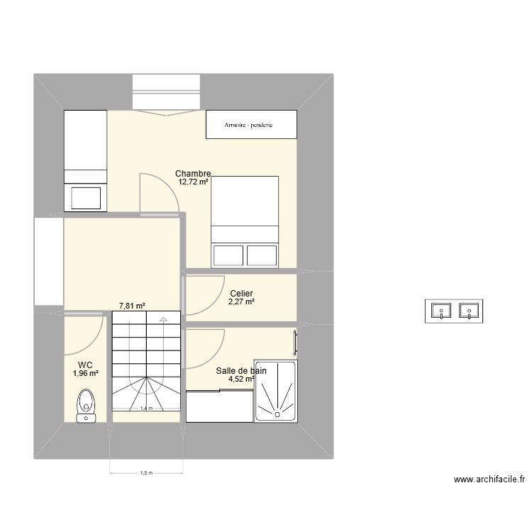 Volume 2 (V2) - Suin. Plan de 5 pièces et 29 m2