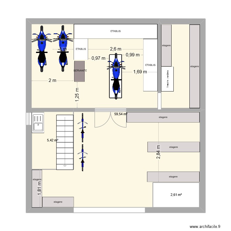 CHILDE ETAGE 2025. Plan de 3 pièces et 70 m2