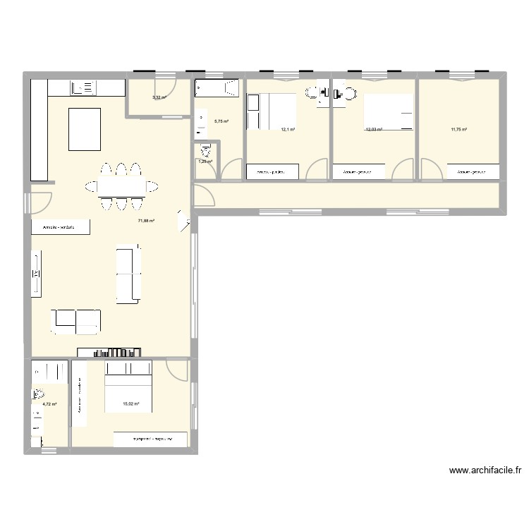 Maison en L. Plan de 0 pièce et 0 m2