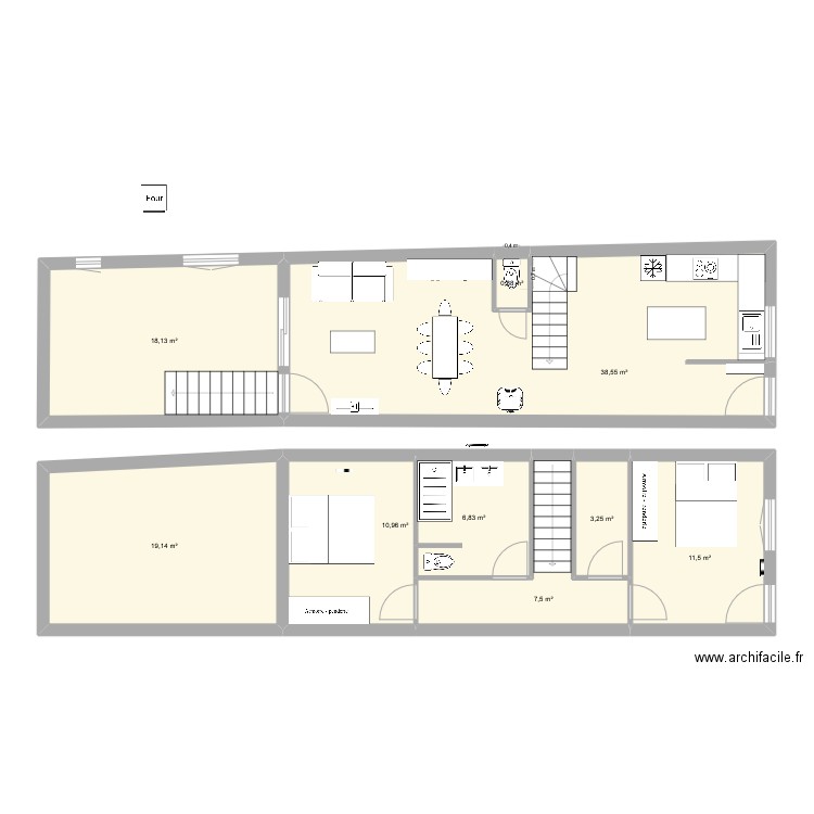 Escalier face entree. Plan de 9 pièces et 117 m2