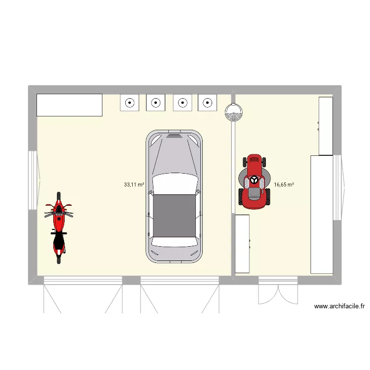 garage 3 voitures et atelier. Plan de 