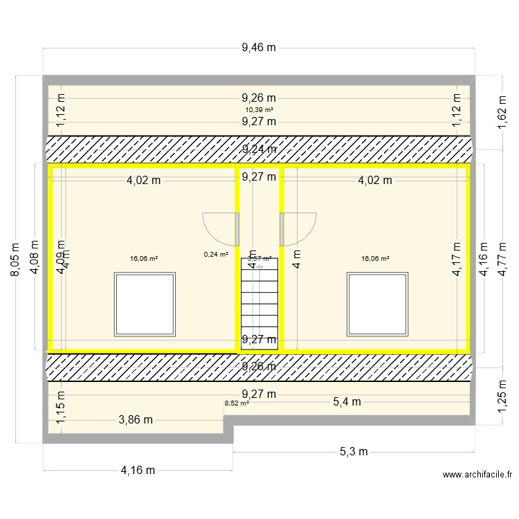 ETAGE. Plan de 6 pièces et 55 m2