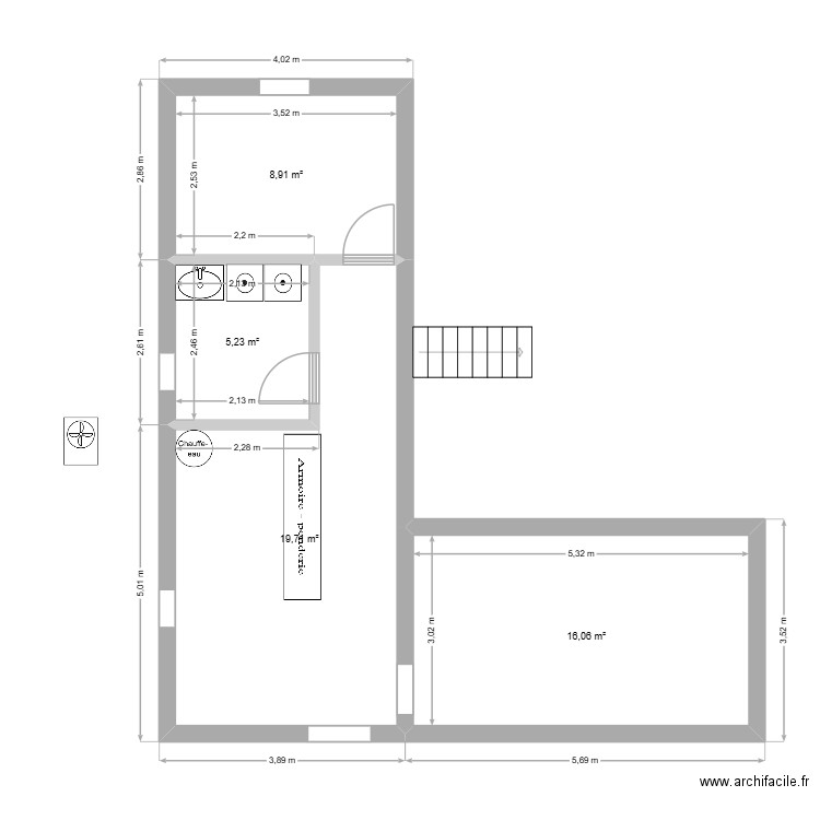 Maison 2, sous-sol. Plan de 4 pièces et 50 m2