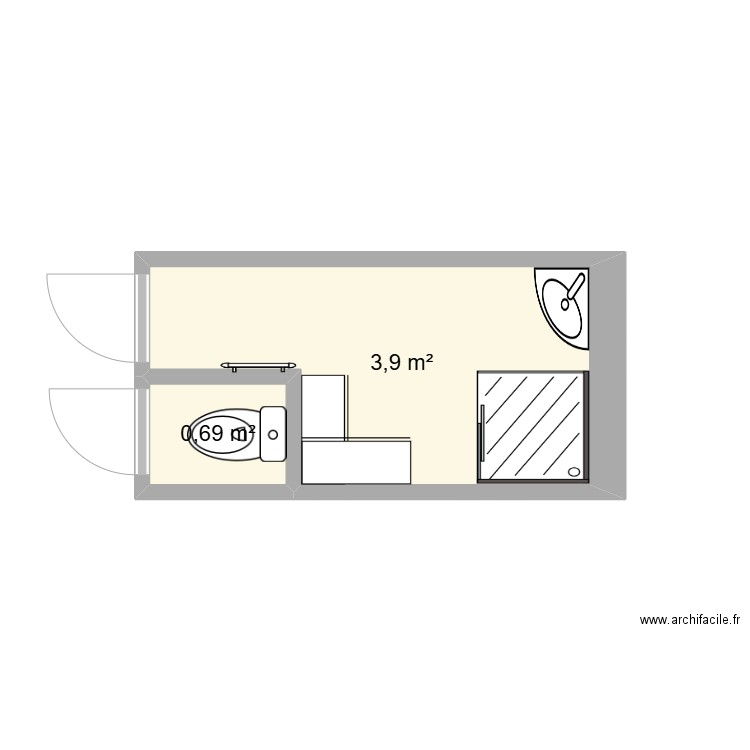 sdb. Plan de 2 pièces et 5 m2