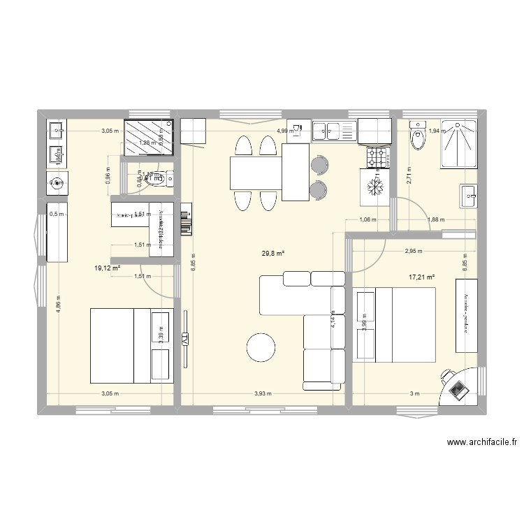 plan maison marsouins 3. Plan de 4 pièces et 67 m2