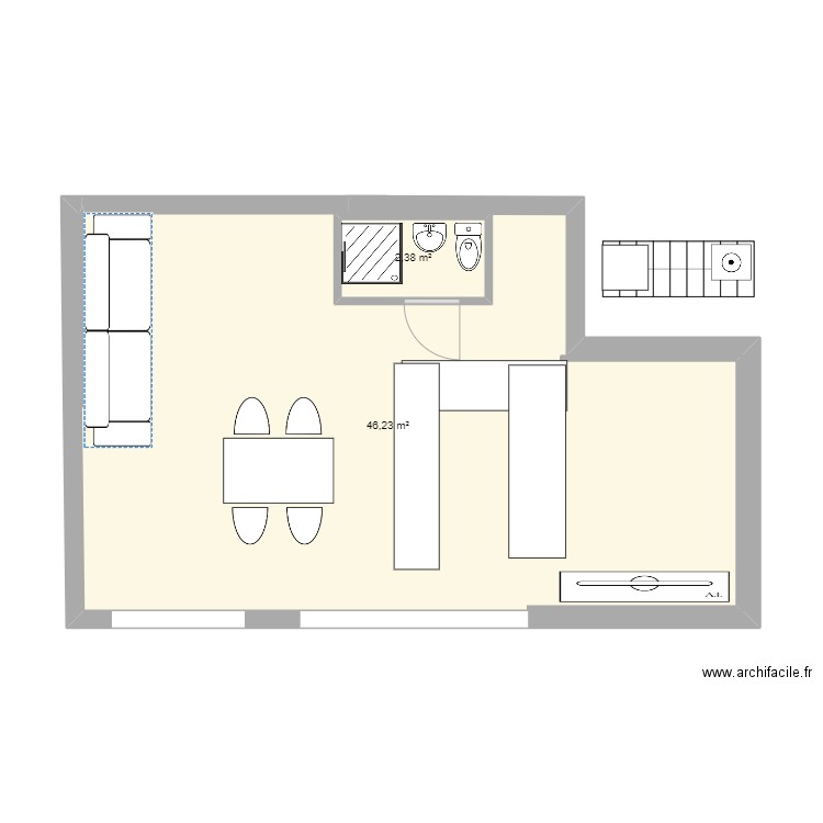 ETAGE. Plan de 2 pièces et 52 m2