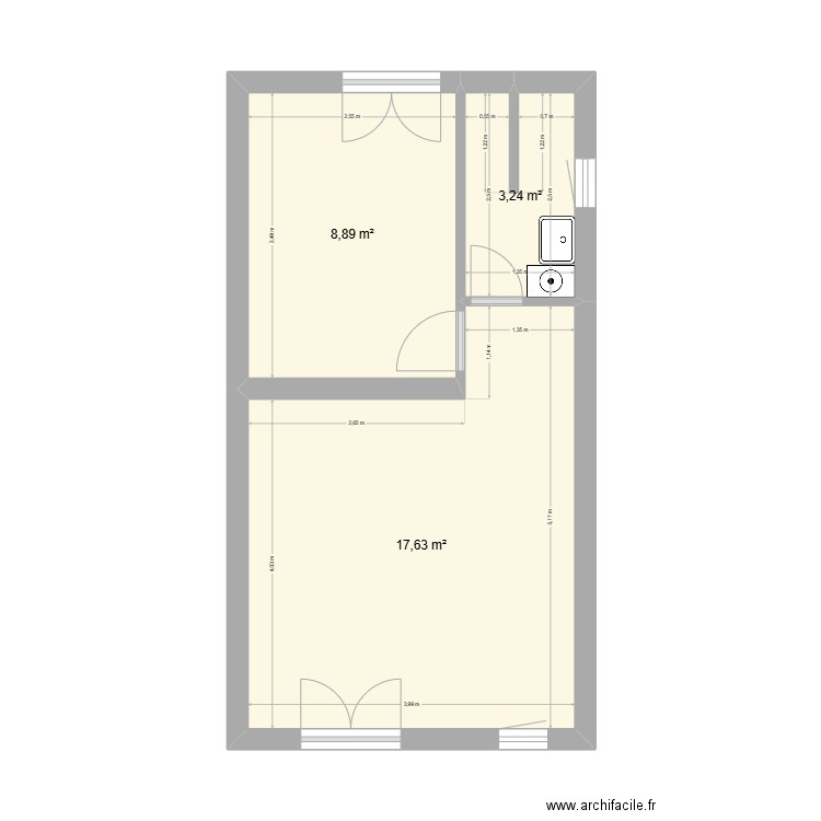 Cavalaire V1. Plan de 3 pièces et 30 m2