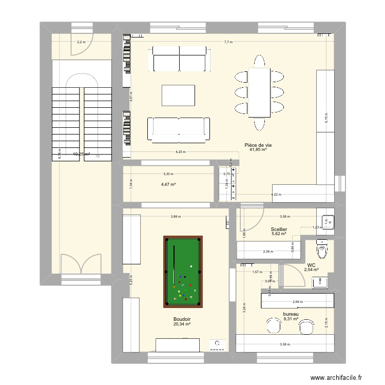 RDC cuisine longueur. Plan de 7 pièces et 103 m2