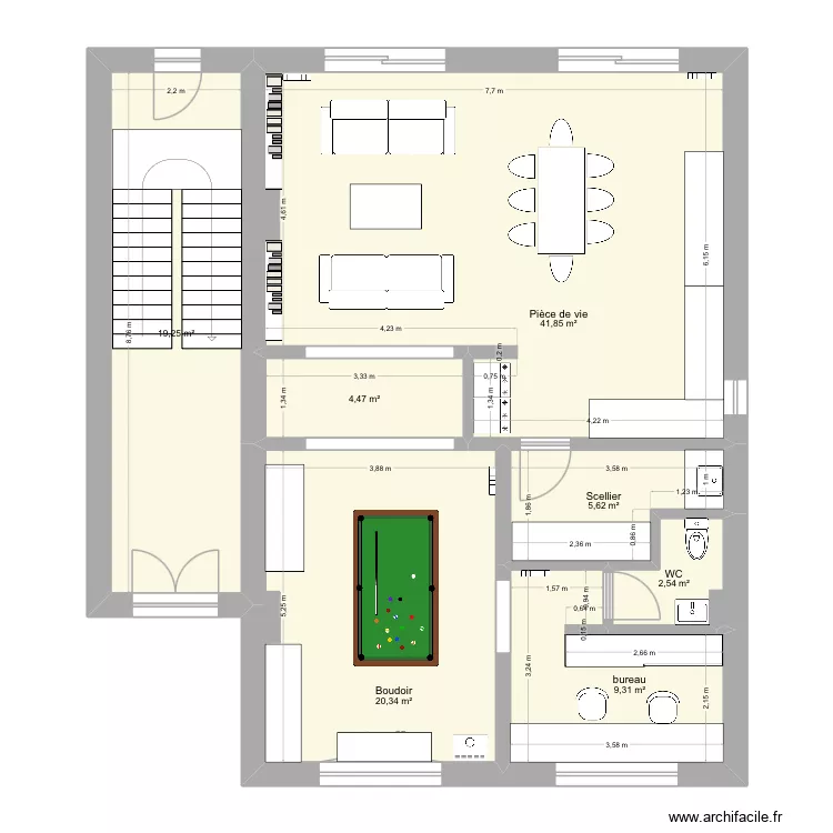 RDC cuisine longueur. Plan de 7  et 103 m²