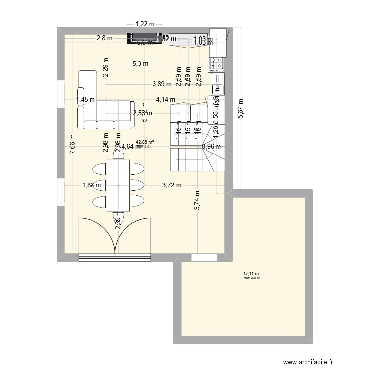 michotte. Plan de 2 pièces et 60 m2
