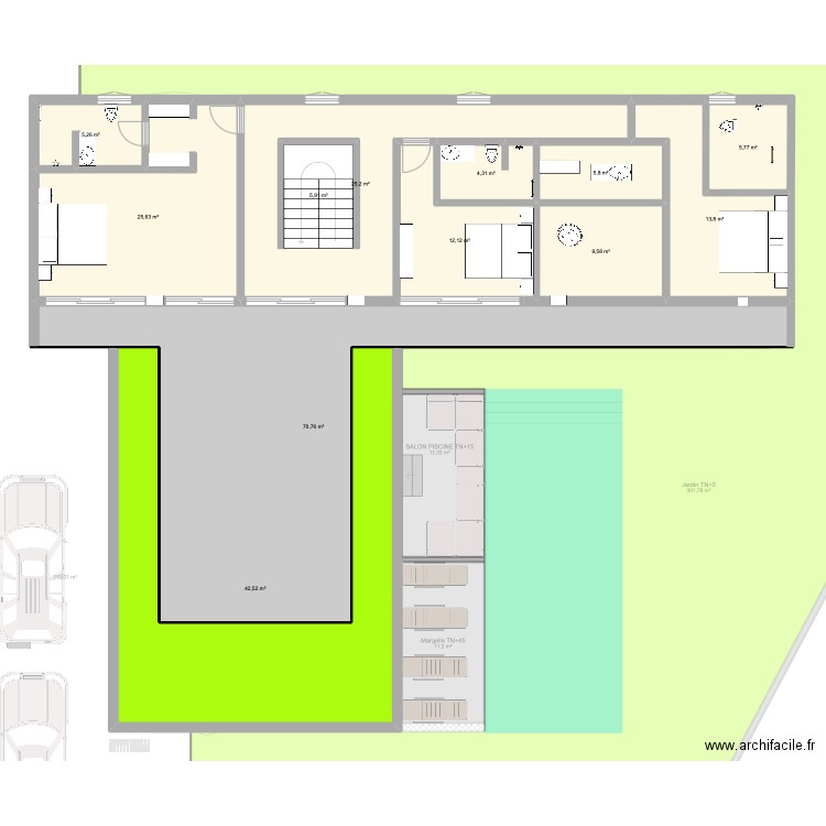 Villa 4 V 5chambres. Plan de 33 pièces et 7151 m2