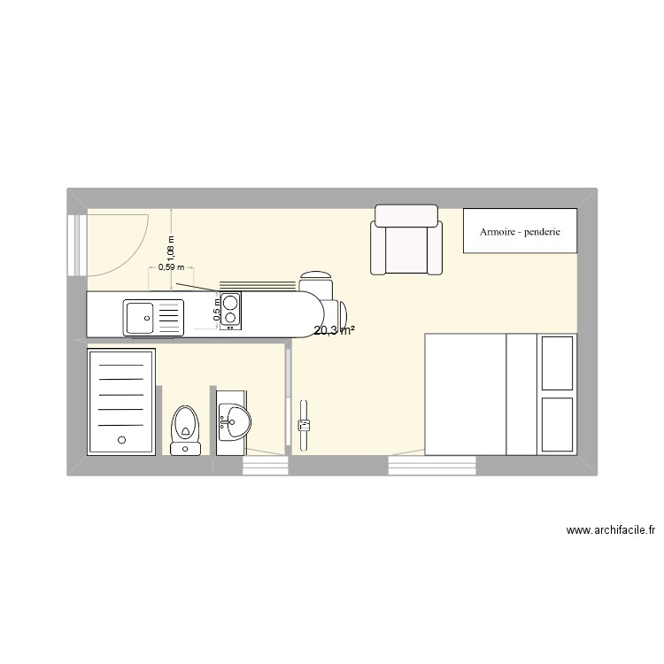 STUDIO SERINETTE. Plan de 1 pièce et 20 m2