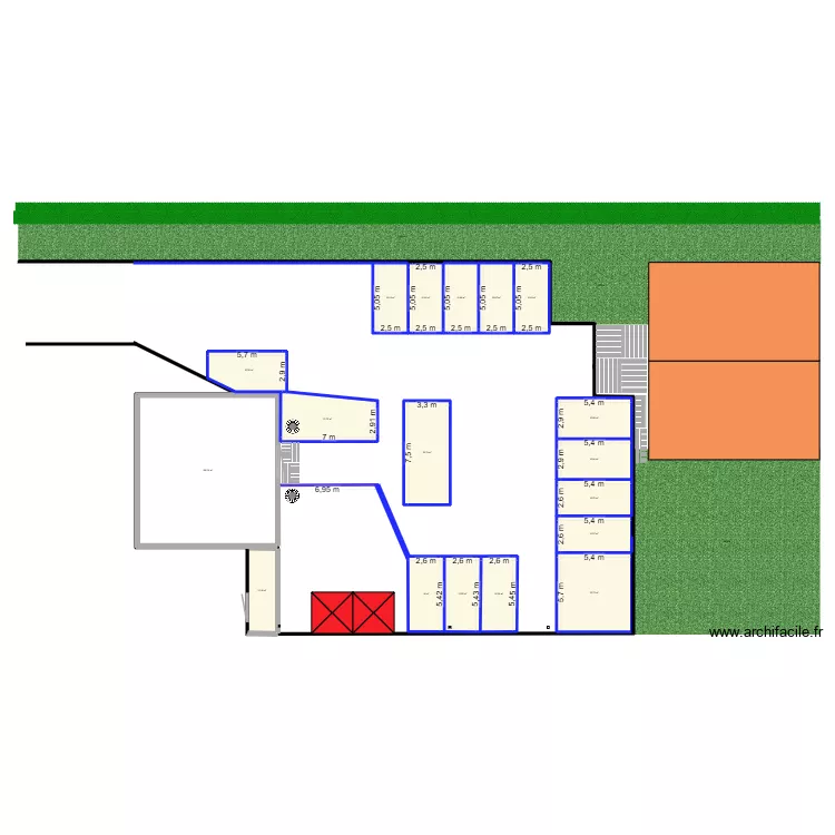 Parking. Plan de 18 pièces et 377 m²