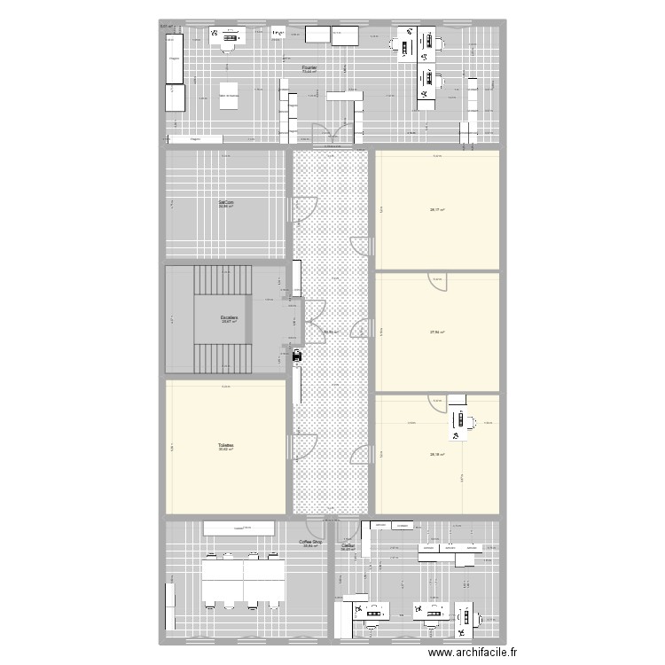 Pav2. Plan de 26 pièces et 1476 m2