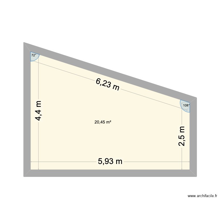 mur nor/est voisin. Plan de 1 pièce et 20 m2