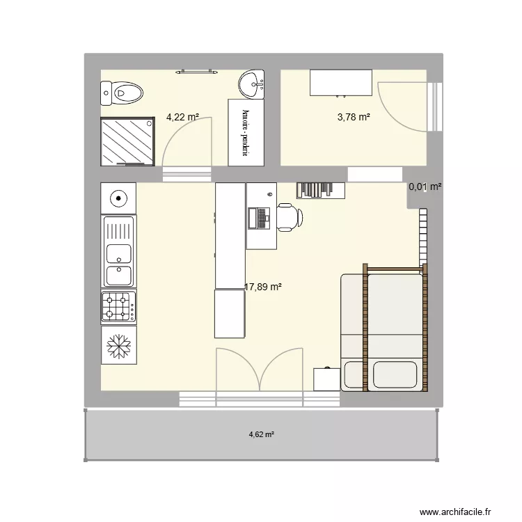 App Meubl&eacute;. Plan de 4 Pièces et 26 m²