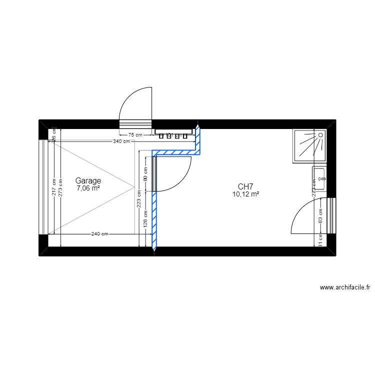 PROJET LECOMTE - CH7-01. Plan de 2 pièces et 17 m2