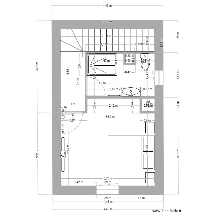 R+1 V3. Plan de 5 pièces et 23 m2