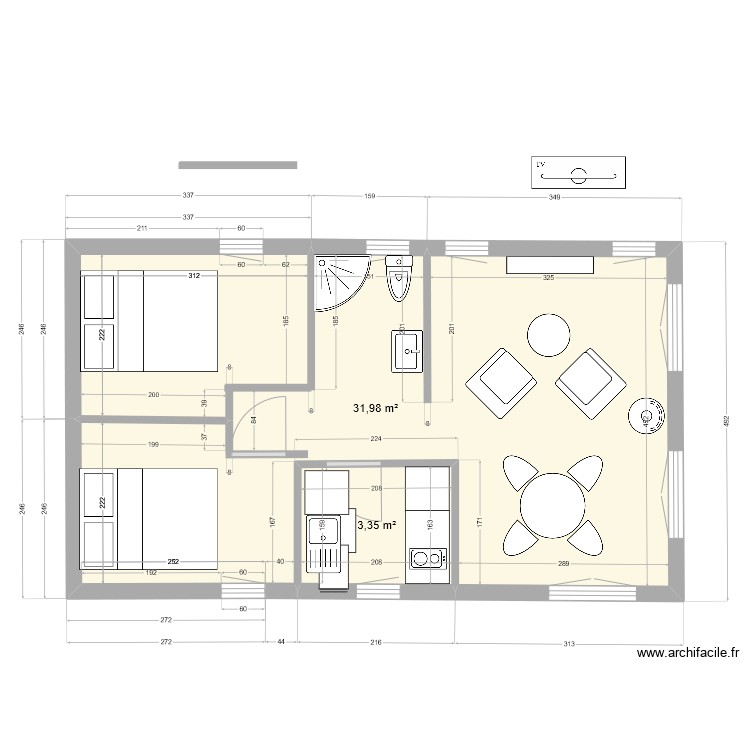 studio2 - Plan 2 pièces 35 m2 dessiné par boubou2000