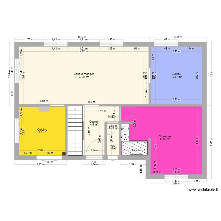 1er étage. Plan de 6 pièces et 70 m2