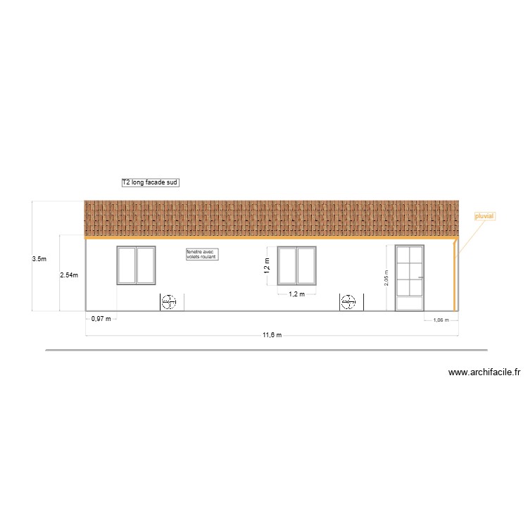 T2 long facade SUD. Plan de 0 pièce et 0 m2