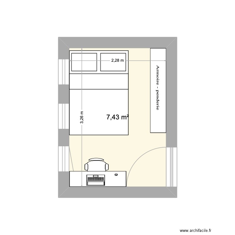 chambre Elliot. Plan de 1 pièce et 7 m2