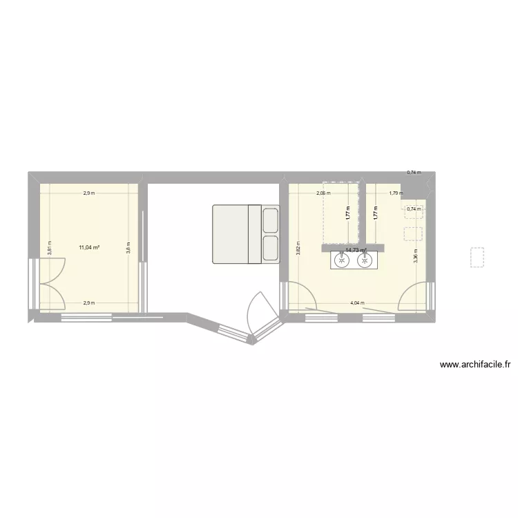 suite parentale. Plan de 2 Pièces et 26 m²