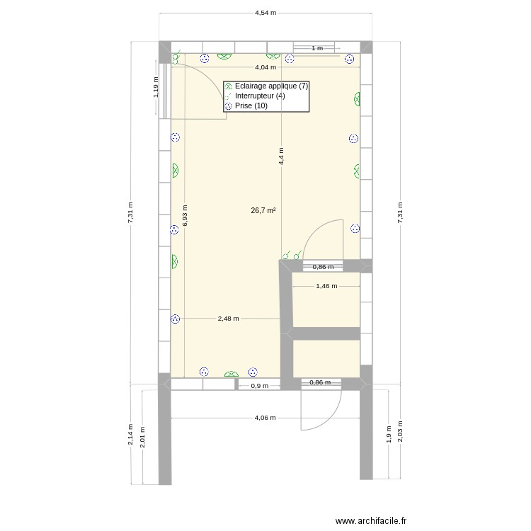 Rez de chaussée bas Aurélien. Plan de 1 pièce et 27 m2
