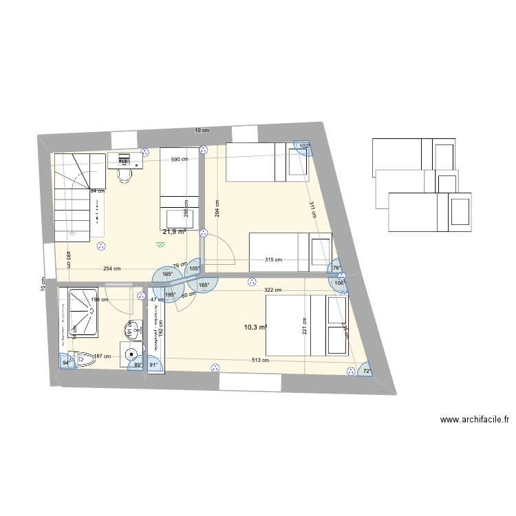 groix_etage6. Plan de 2 pièces et 32 m2