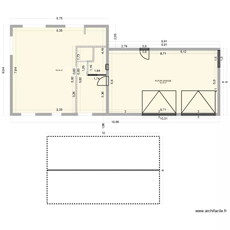 PLAN EXTENSION. Plan de 2  et 118 m²