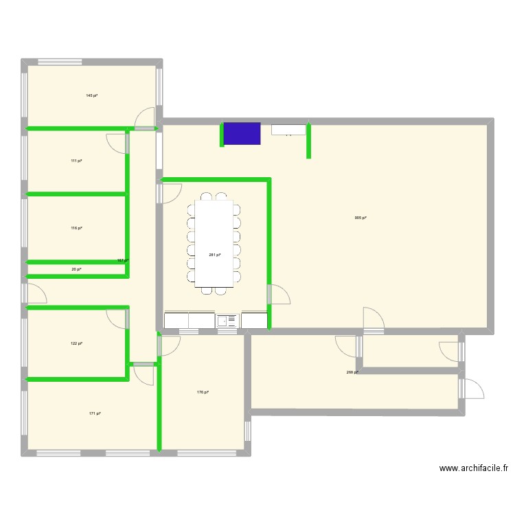 225 Seigneuriale agrandissement SS 51 X 19. Plan de 11 pièces et 231 m2