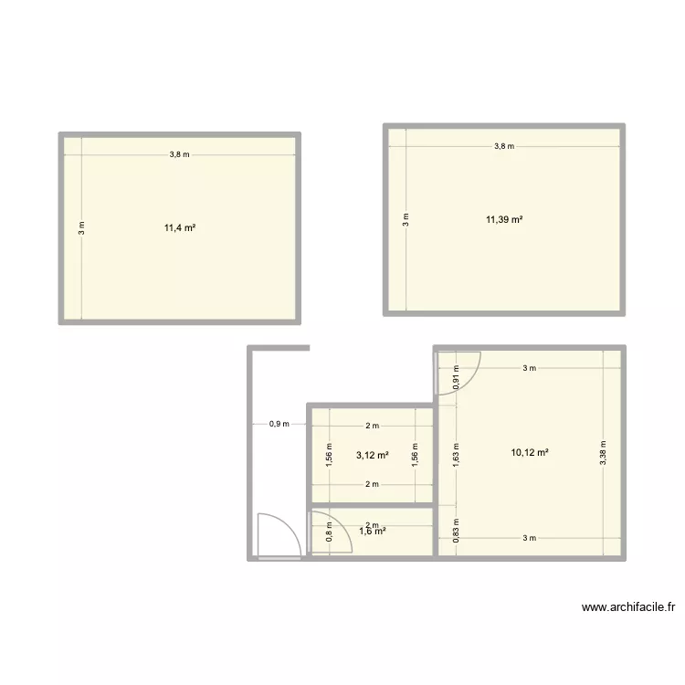 Couloir2. Plan de 2  et 4 m²