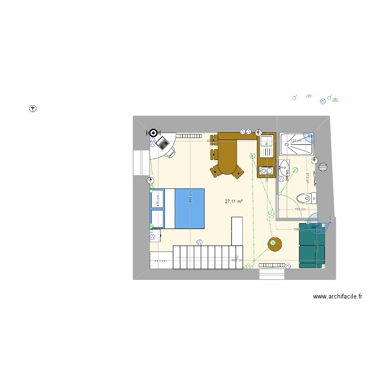 studio v2. Plan de 1 pièce et 27 m2